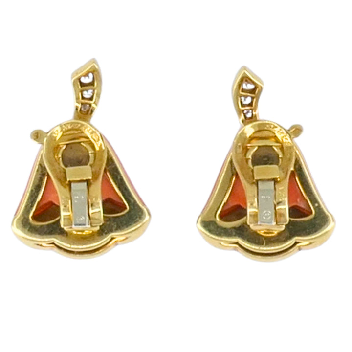 VCA Van Cleef & Arpels Coral Bell Diamond 18K Gold Vintage Earrings