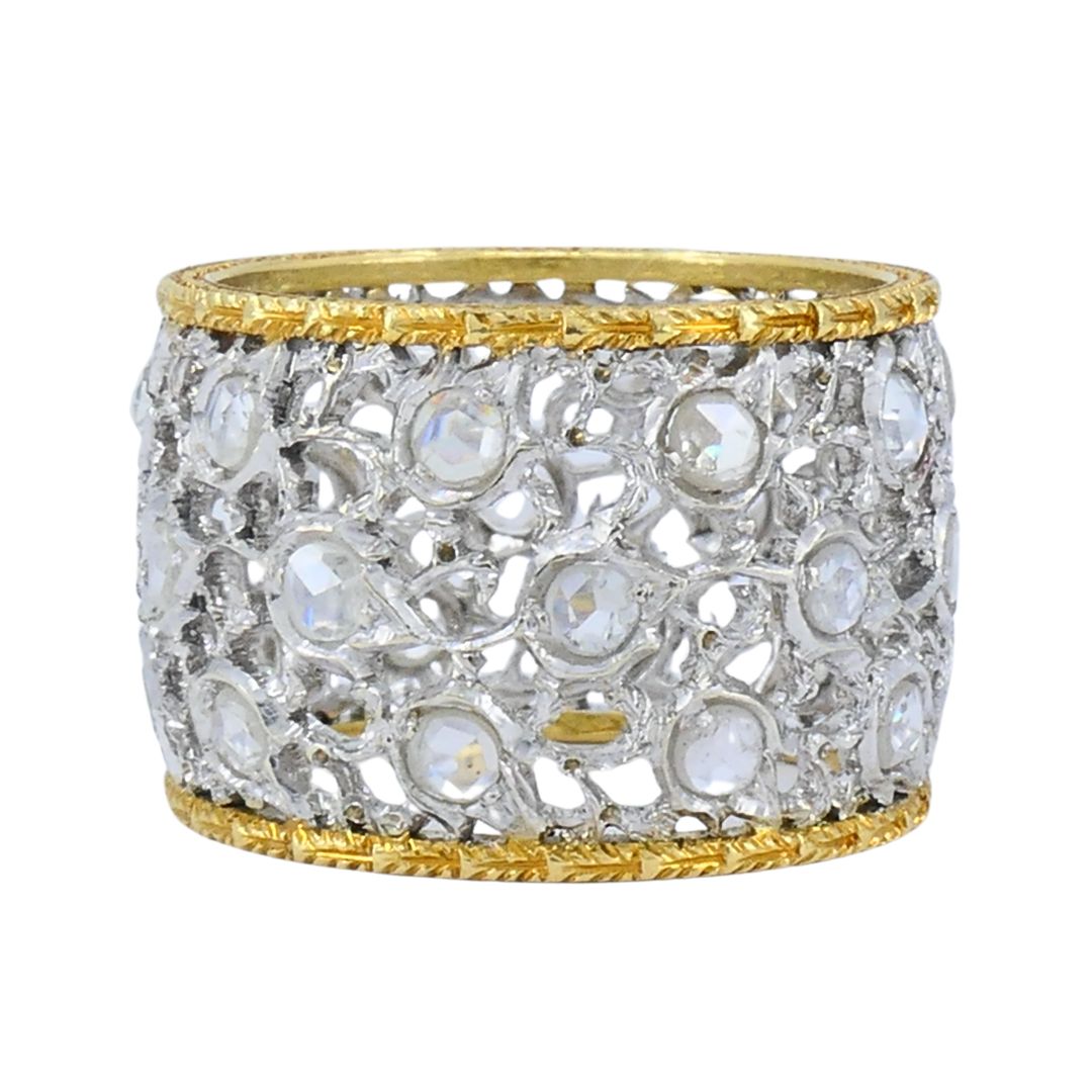 Vintage Buccellati 18k Two-tone Gold Diamond Open Work Band Ring