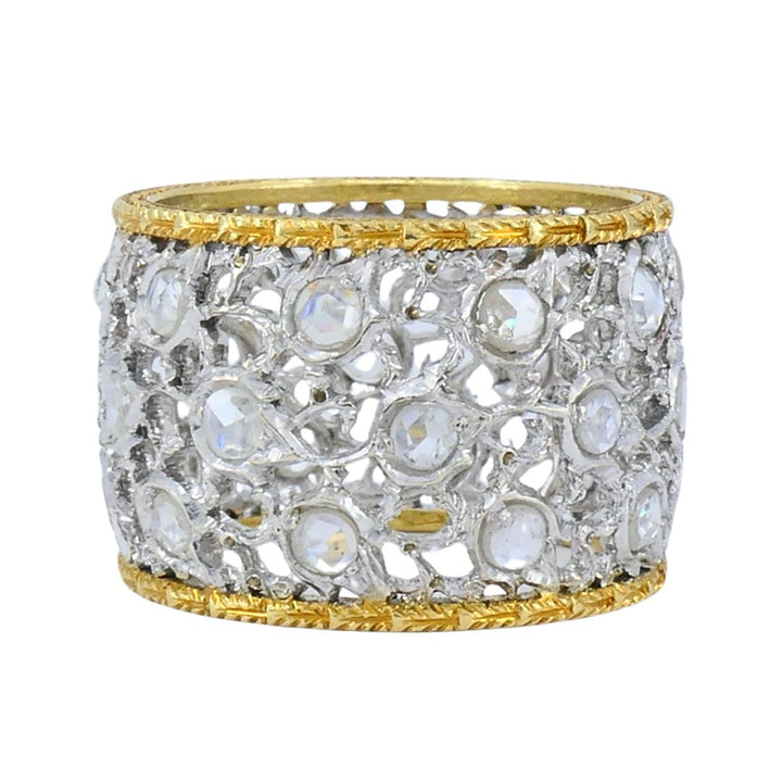 Vintage Buccellati 18k Two-tone Gold Diamond Open Work Band Ring