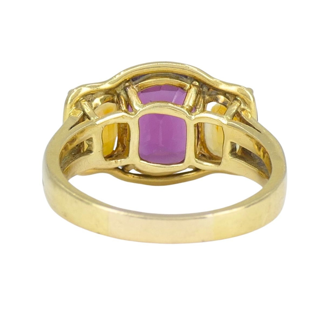 Verdura 18k Gold Rubellite and Madeira Citrine Three Stone Ring
