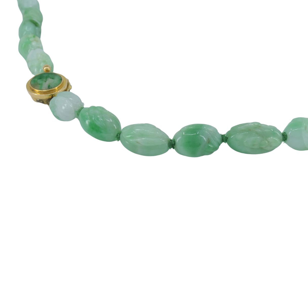 Vintage 14k Gold Apple Jade Carved Bead Necklace