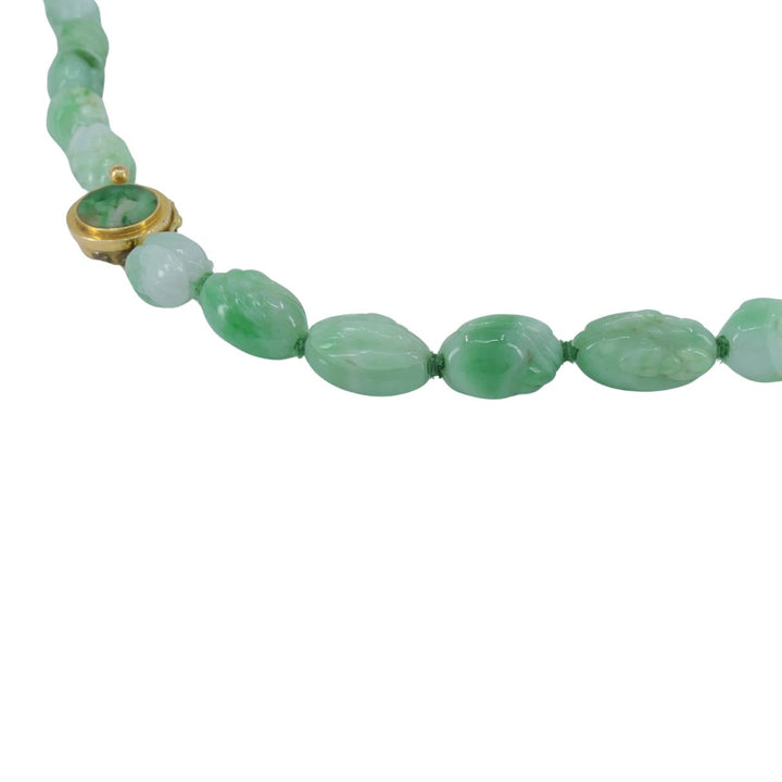 Vintage 14k Gold Apple Jade Carved Bead Necklace