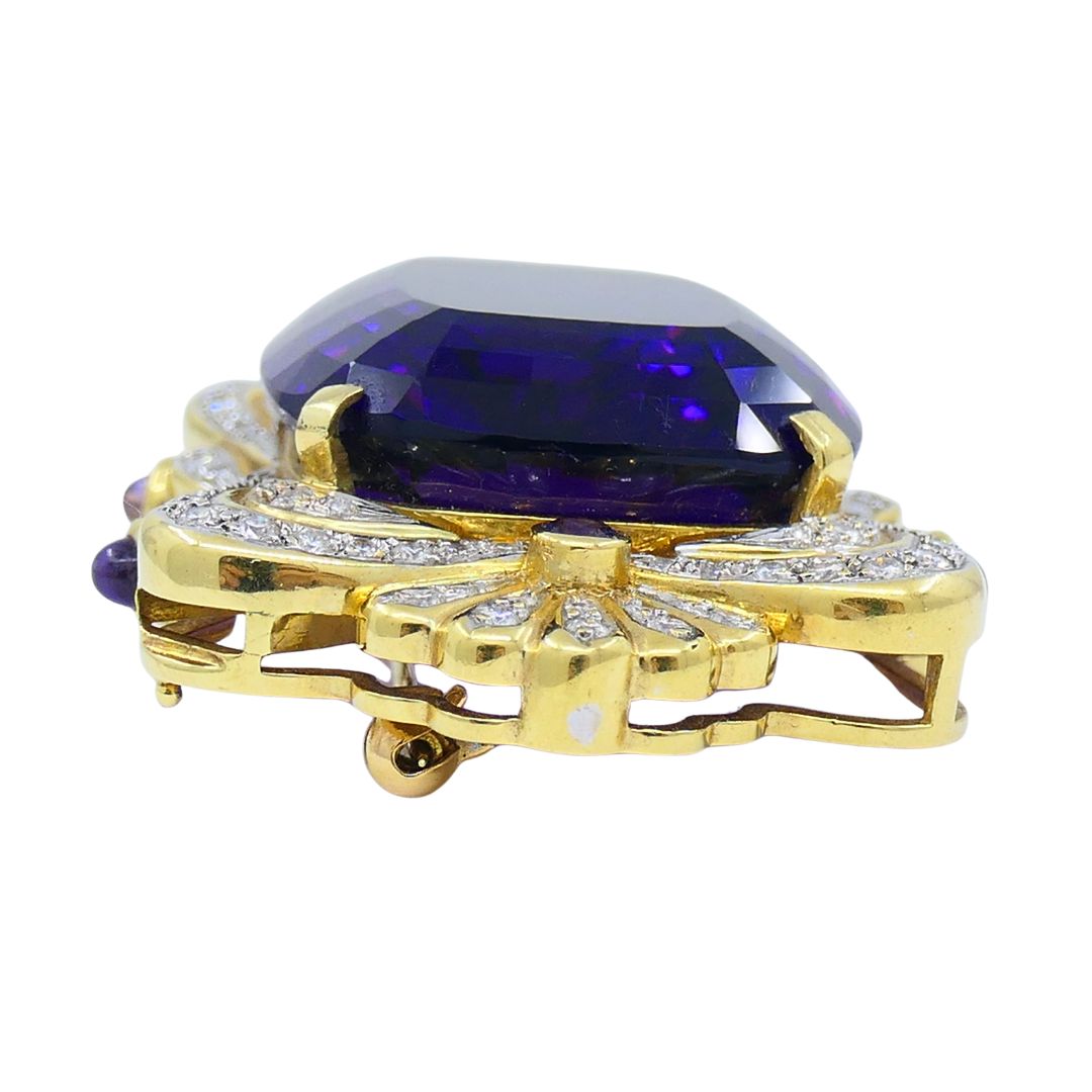 Vintage 18k Two-tone Gold Siberian Amethyst Diamond Pin Brooch
