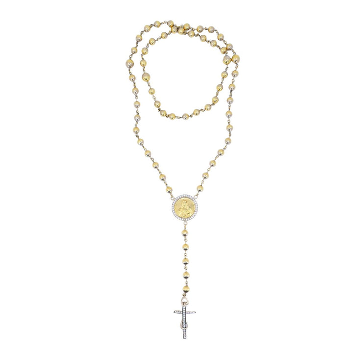 Vintage Rosary 18k Two Tone Gold Diamond Necklace