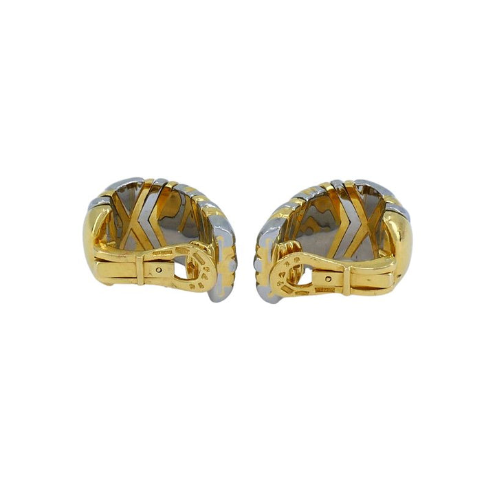 Vintage Bulgari Alveare 18k Gold Steel Clip Earrings