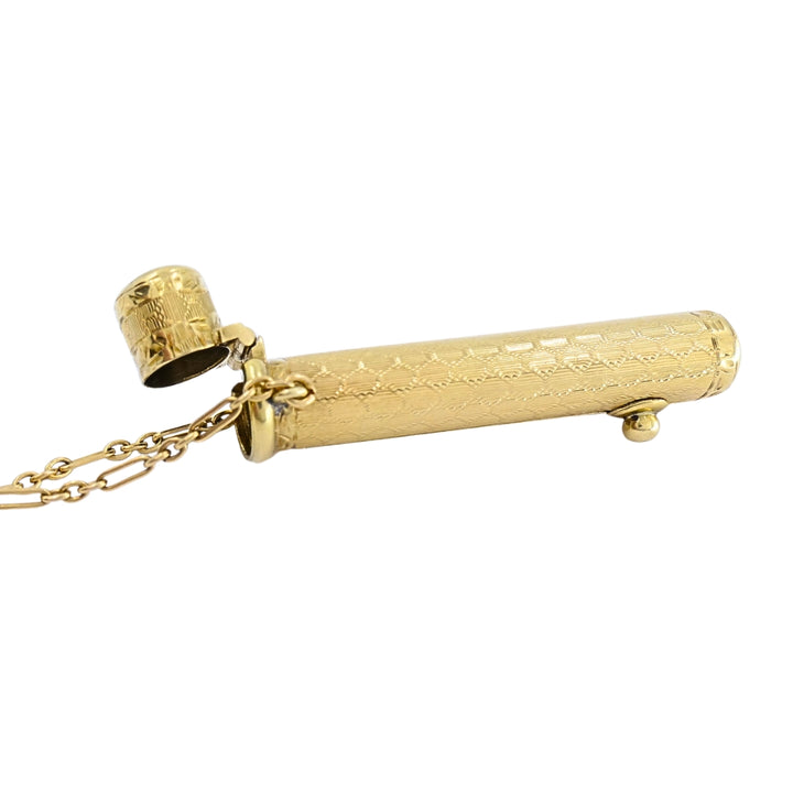 Vintage 14k Gold Lipstick Case Pendant Necklace on 14k Gold Chain