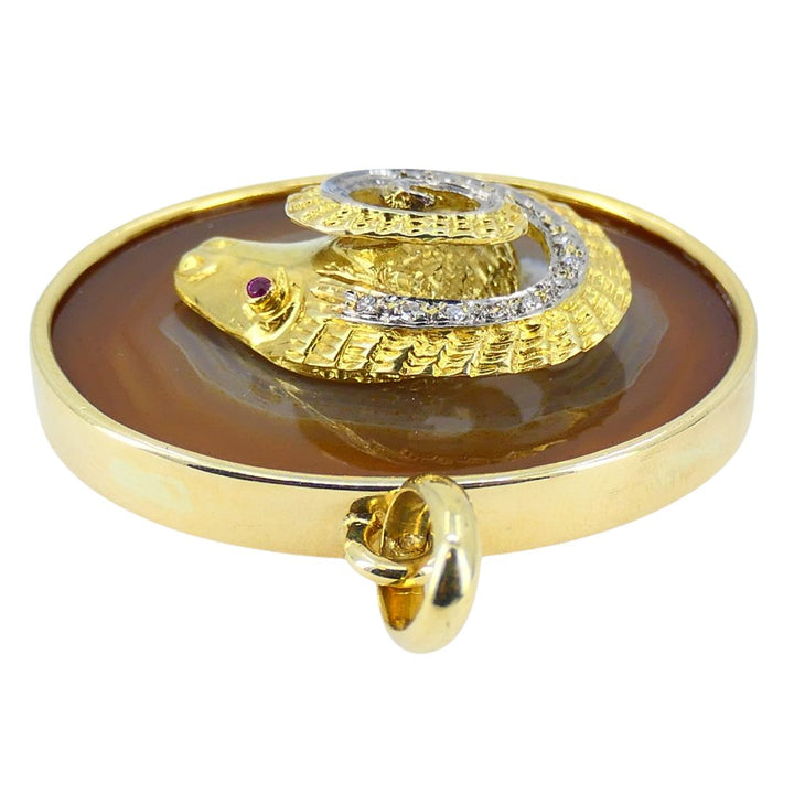 Vintage 18k Gold Diamond Ruby Aries Ram Astrology Pendant
