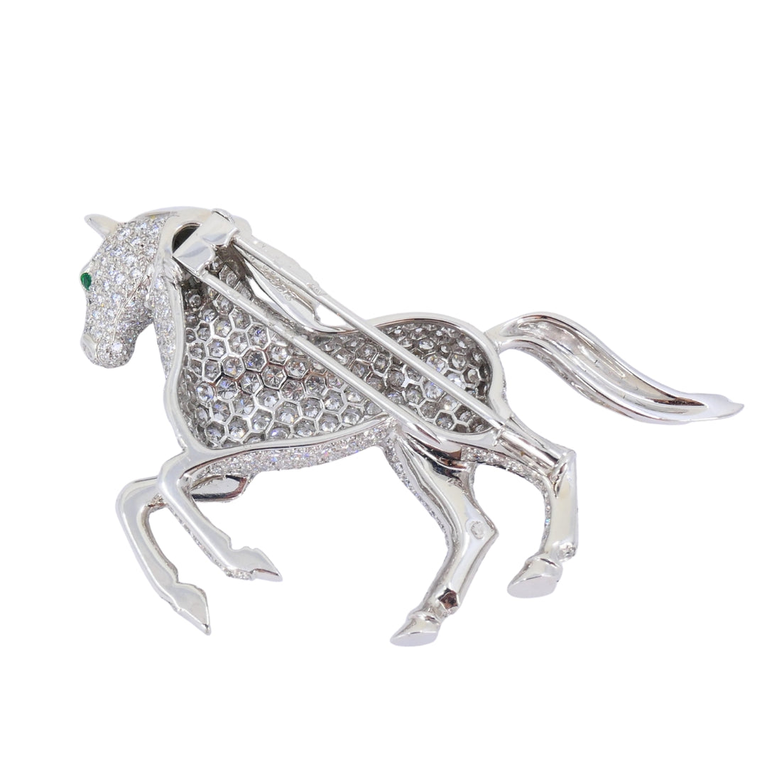 Vintage Cartier 18k Gold Diamond and Emerald Horse Brooch