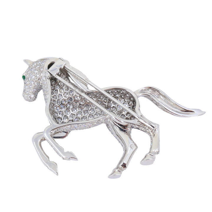 Vintage Cartier 18k Gold Diamond and Emerald Horse Brooch
