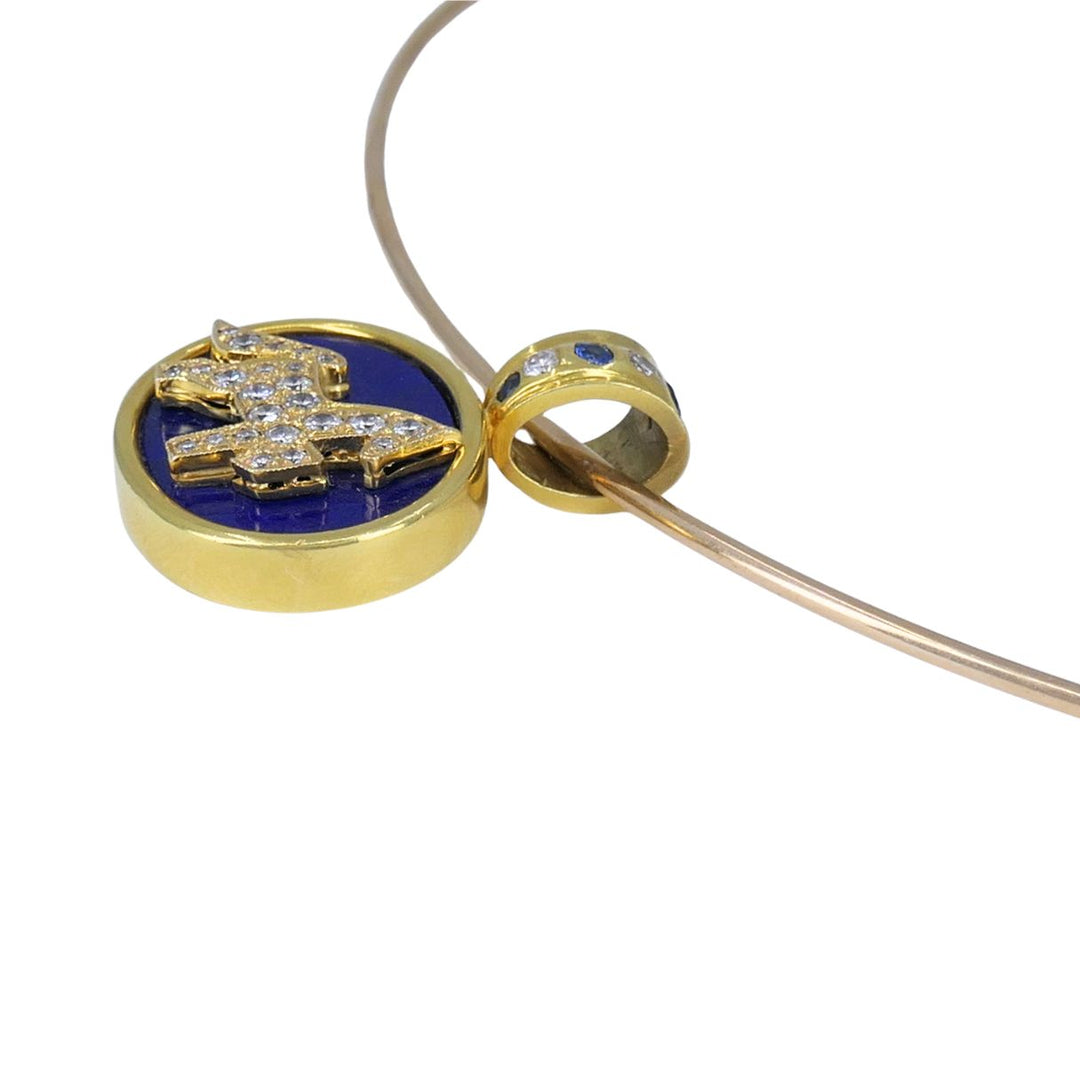 Vintage Pendant Torque Choker Necklace 18k 14k Diamond Sapphire Lapis Lazuli