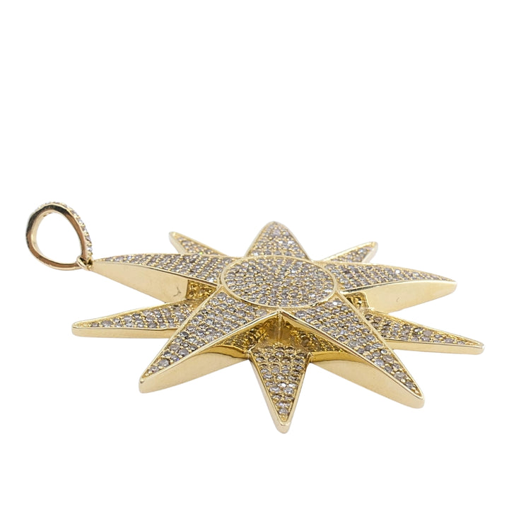 14k Gold Diamond Starburst Pendant Chain Necklace