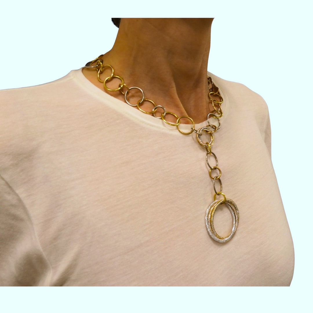Cartier Trinity Diamond Necklace 18k Gold Estate Jewelry