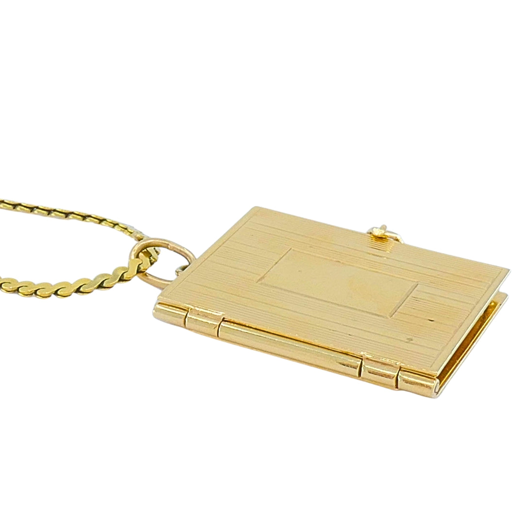 Vintage 14k Gold Book Locket Pendant 18k Gold Chain Necklace