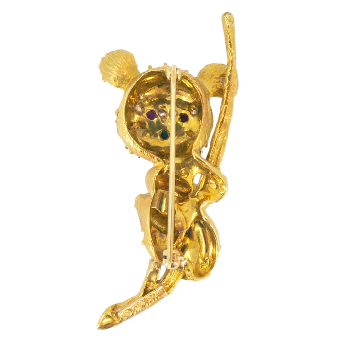 Vintage 18K Gold Brooch Koala Bear on Branch Brooch Ruby Sapphire Diamond