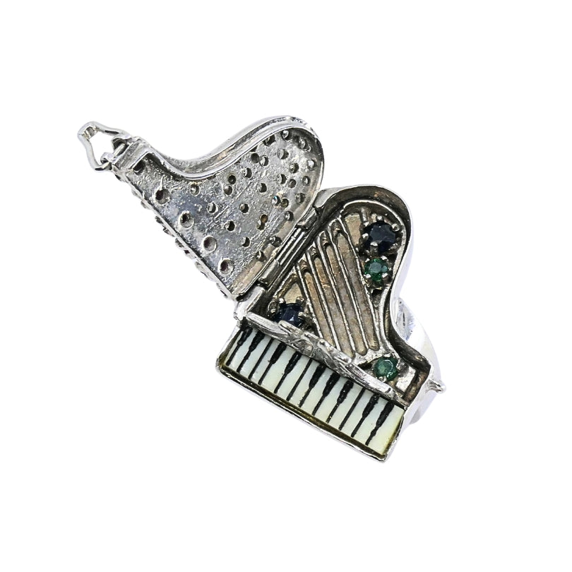 Vintage 14k Gold Grand Piano Diamond Gemstone Ring