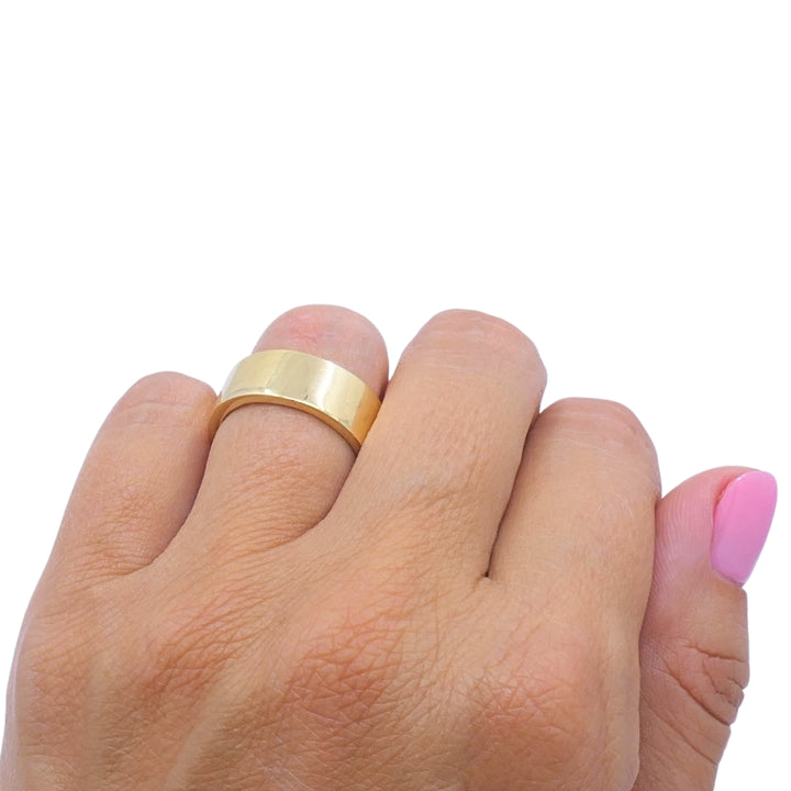 Vintage 14k Gold Wide Cigar Band Ring, 8mm Wedding Band