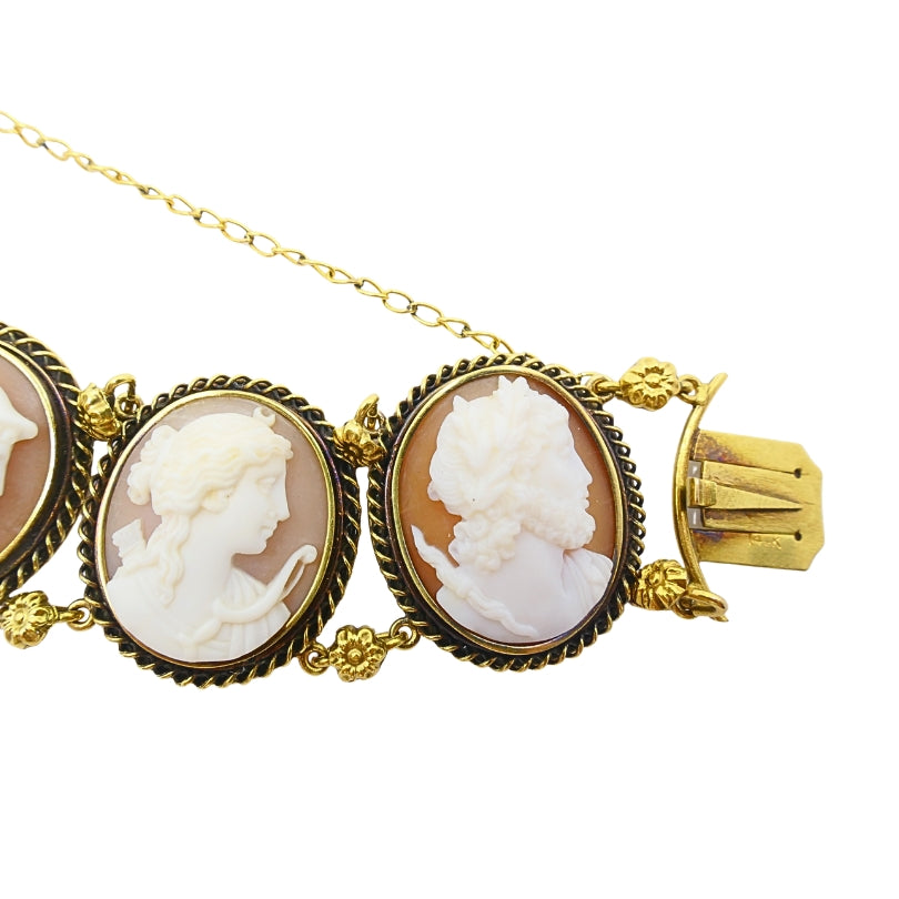 Antique 14k Gold Cameo Bracelet Classic Oval Medallions