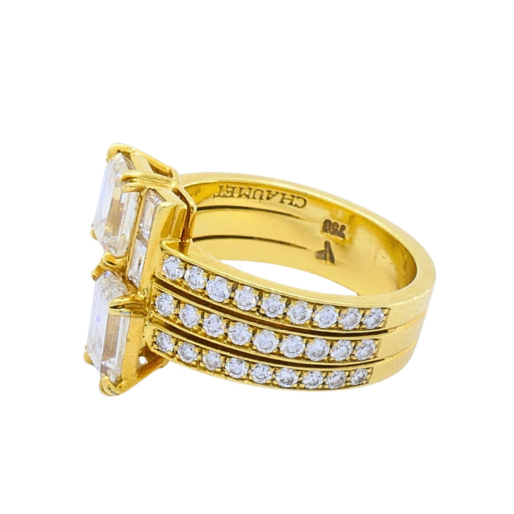 Chaumet 18k Gold Emerald Cut Baguette Diamond Cocktail Ring