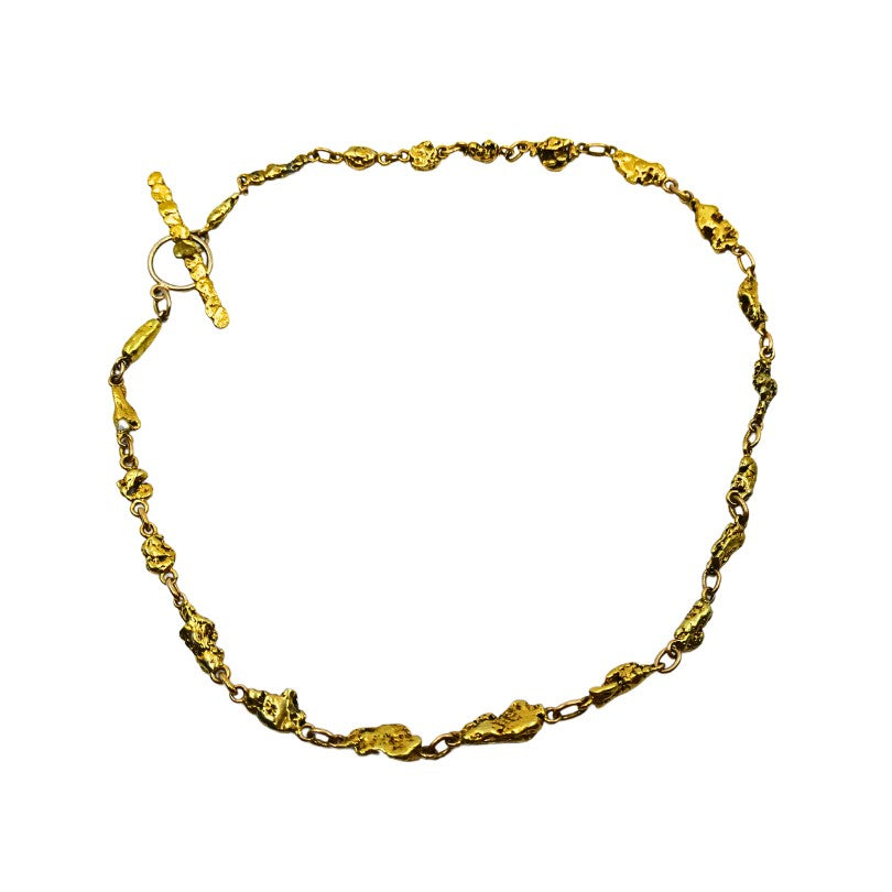 22k Gold Nugget Bar Necklace & 14k Gold Toggle Clasp