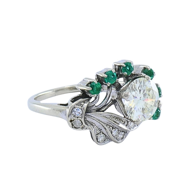 Vintage 14k White Gold Diamond  Emerald Cocktail Ring
