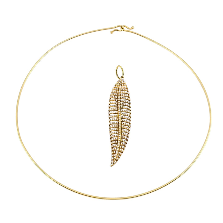 14k Gold Diamond Leaf Pendant 14k Gold Collar Necklace