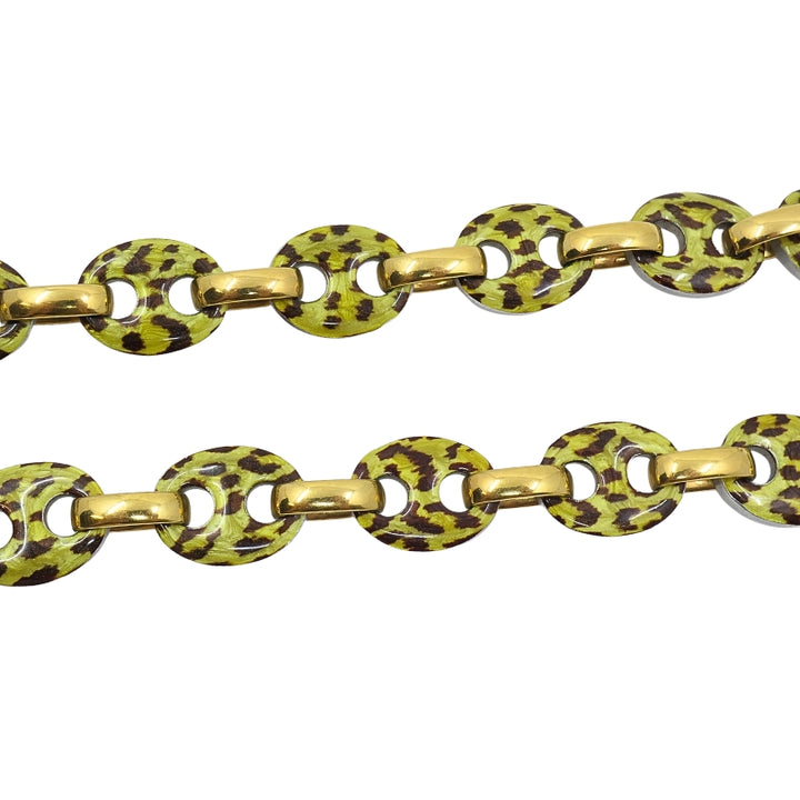 Nicolis Cola for Nardi 18k Gold, Metal Leopard Enamel Nautical Link Necklace