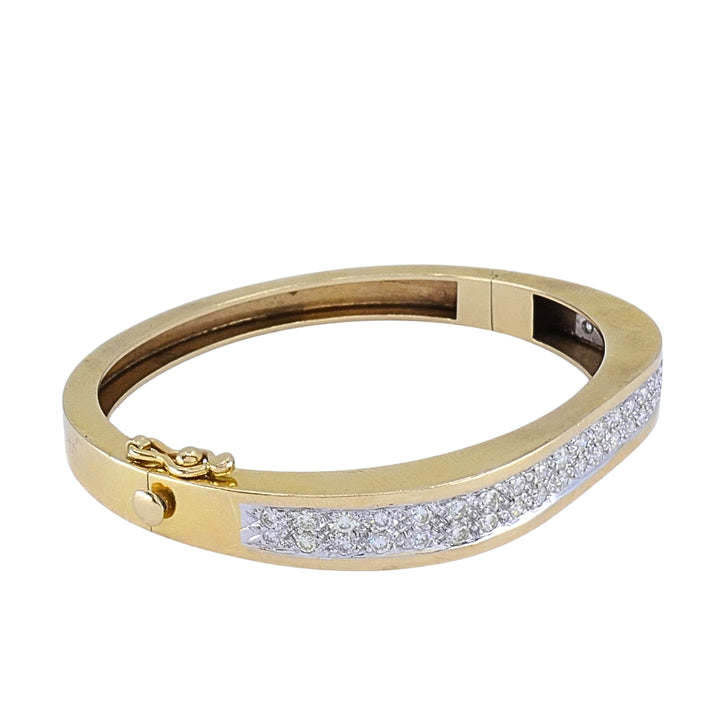Vintage 14k  Gold Diamond Bangle Bracelet, Hinged Oval Design
