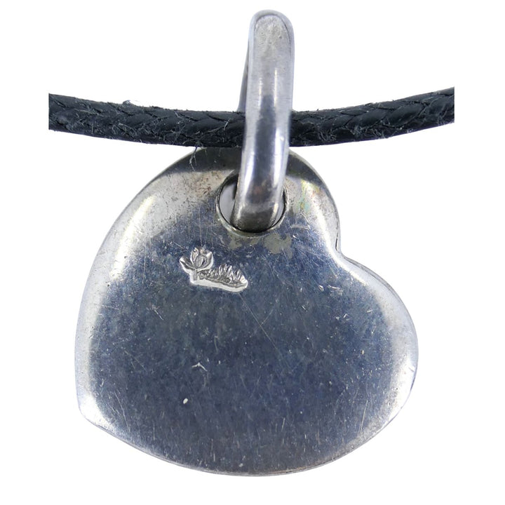Pomellato Sterling Silver Heart Pendant Black Cord Necklace
