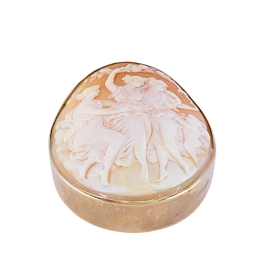 Vintage 10k Gold Three Graces Cameo Brooch, Classical Figure Design