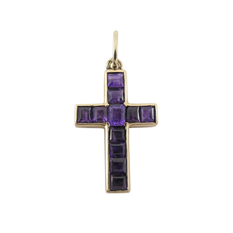 Vintage 14k Gold Amethyst Cross Pendant Charm