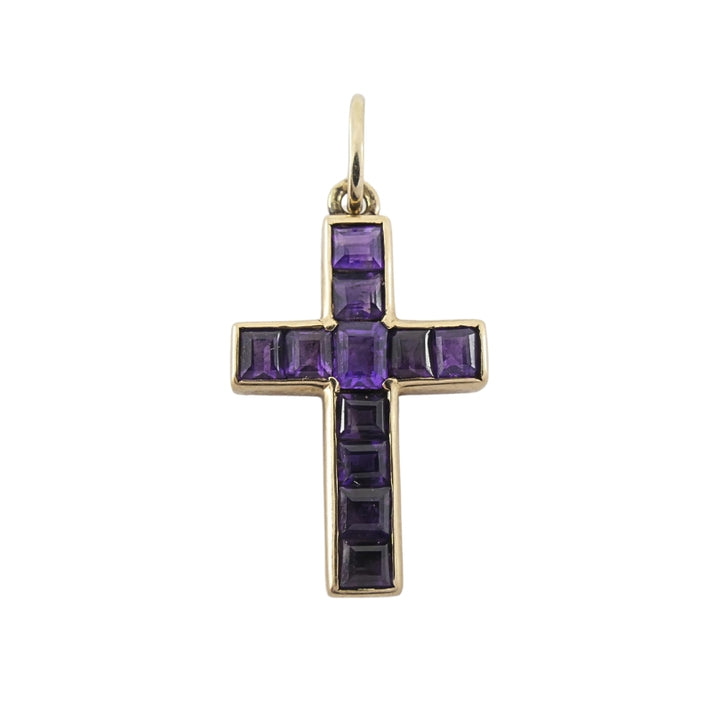 Vintage 14k Gold Amethyst Cross Pendant Charm