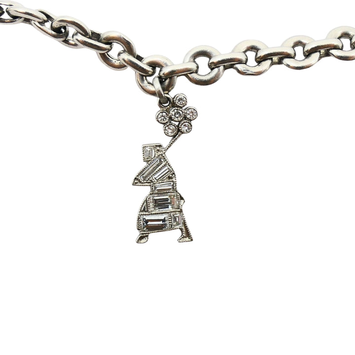 Vintage Platinum Charm Bracelet Diamond Gemstone