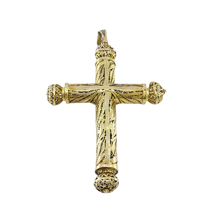 Antique 10k Gold Filigree Cross Pendant Cannetille Design