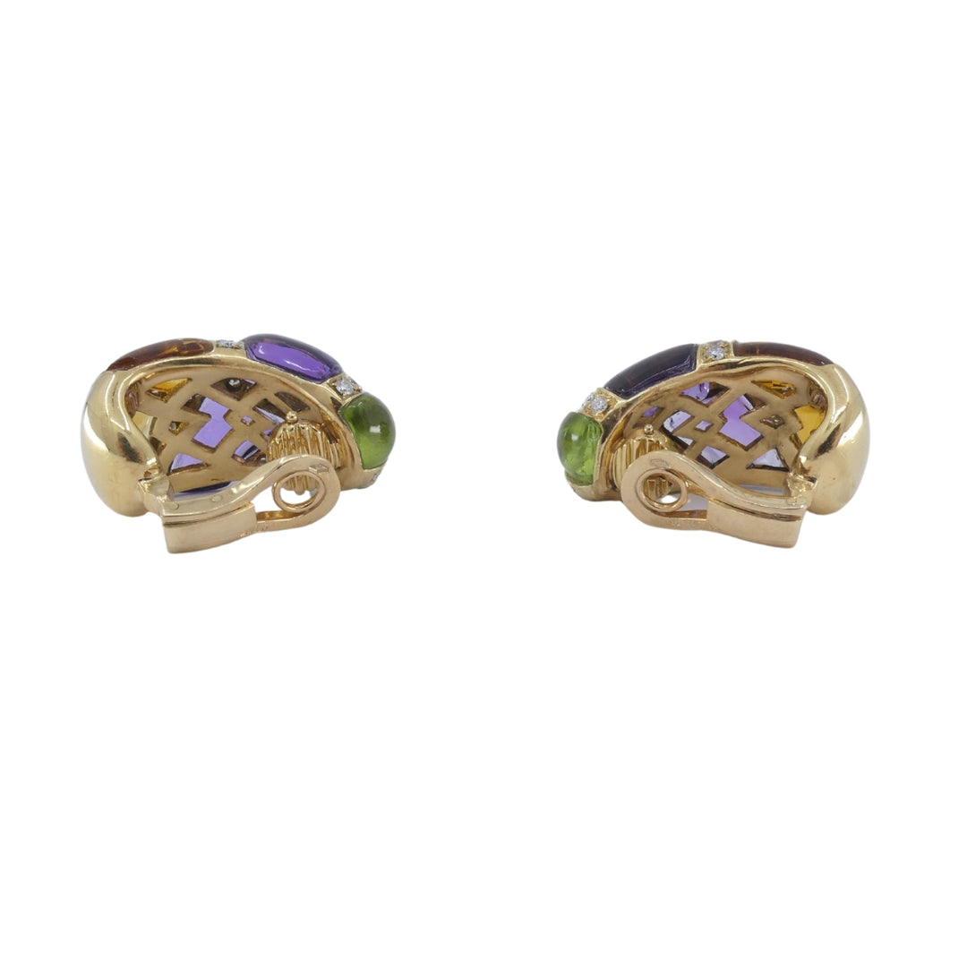 Bvlgari Vintage Bulgari Huggie Earrings Gold Diamond Gemstones