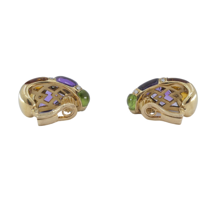 Bvlgari Vintage Bulgari Huggie Earrings Gold Diamond Gemstones