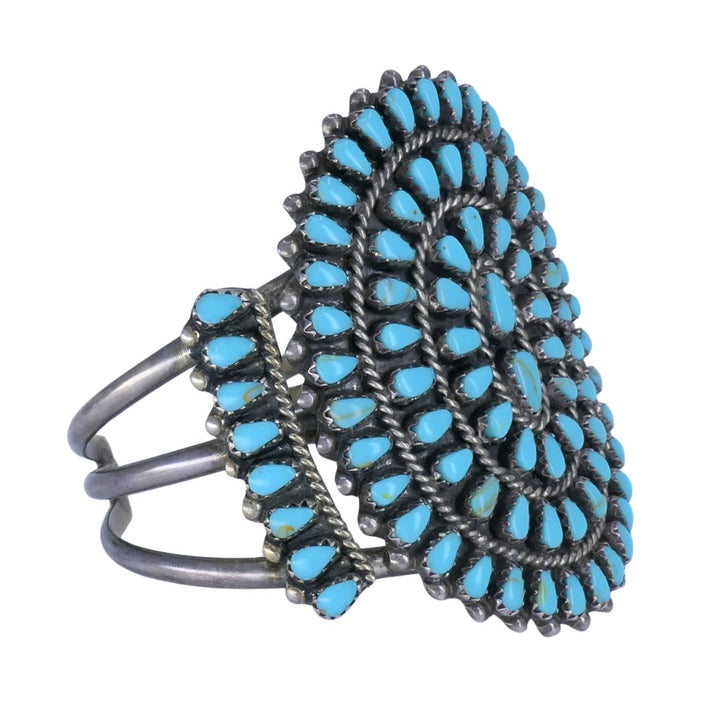 Signed Sterling Silver Turquoise Native American Petit Point Cuff Bracelet