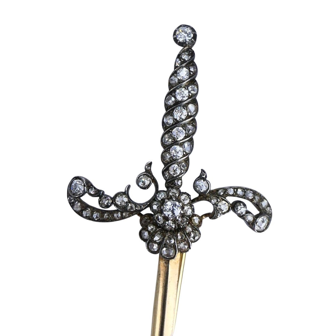 Antique 14k gold Silver Diamond Sword Brooch, circa 1900