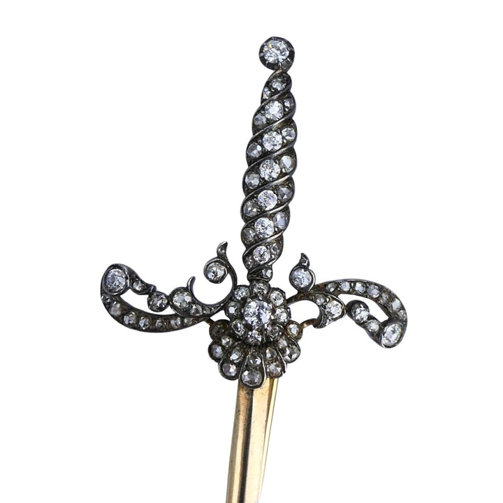 Antique 14k gold Silver Diamond Sword Brooch, circa 1900