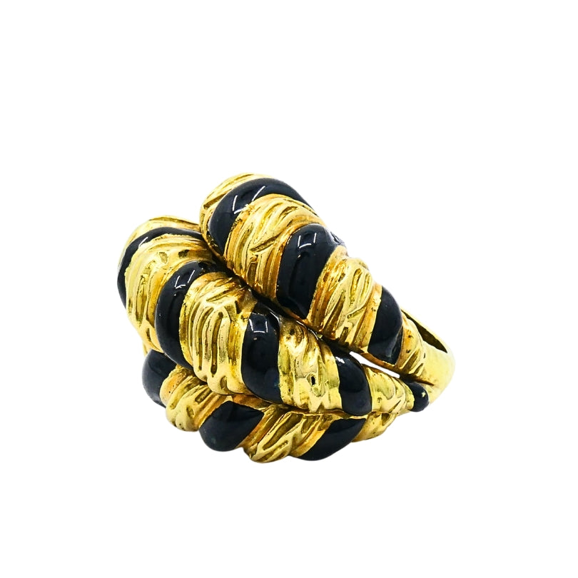 David Webb 18k Gold Black Enamel Dome Ring