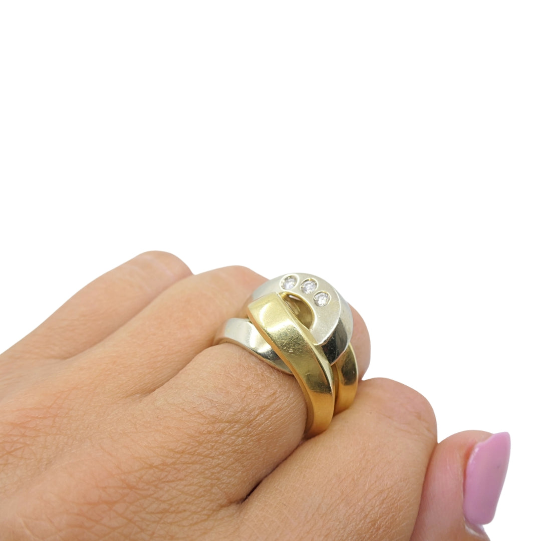 Vintage Pomellato 18k Two-Tone Gold Diamond Interlocking Cocktail Ring