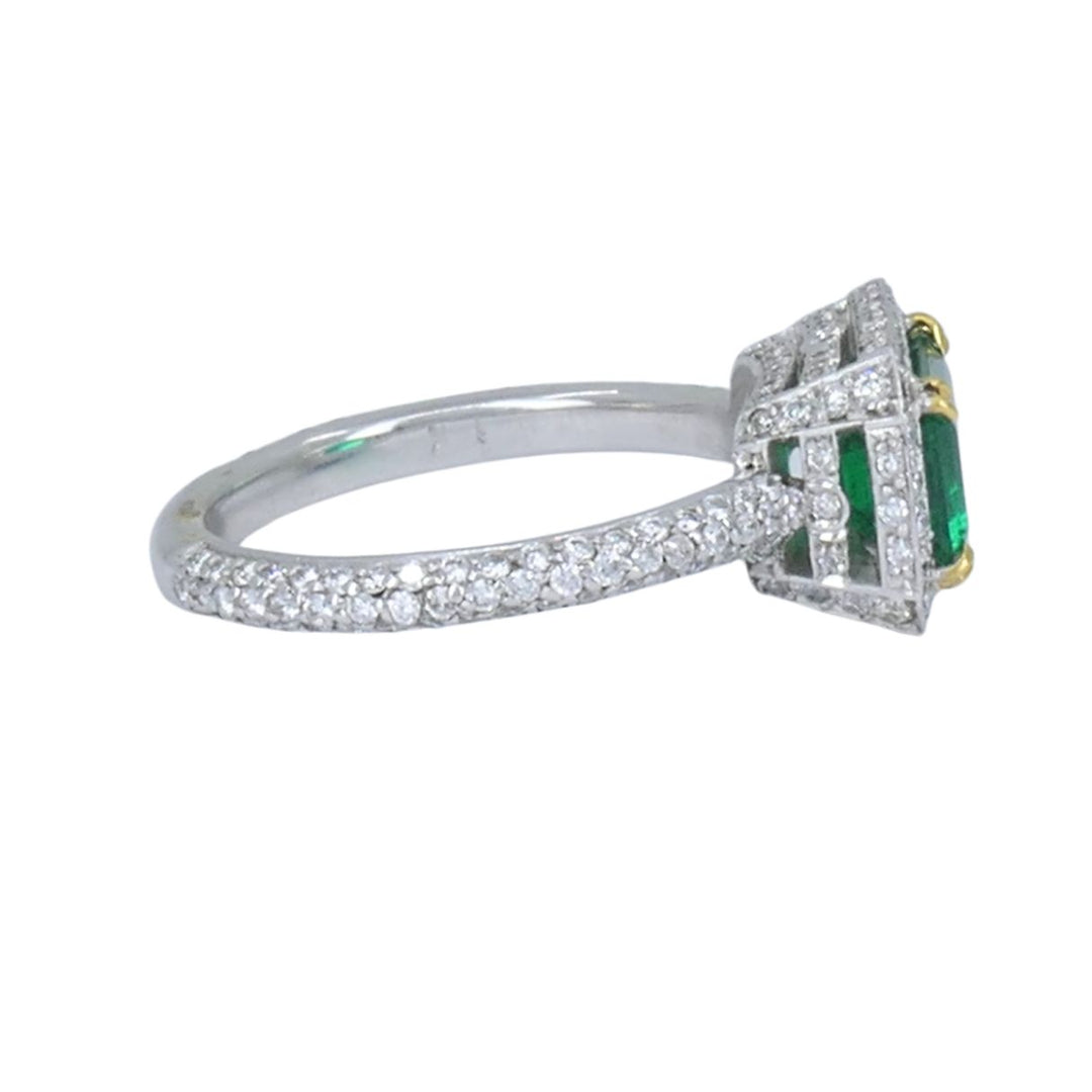 GIA Certified Colombian Emerald Diamond Ring 18k White and Yellow Gold