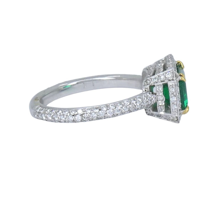 GIA Certified Colombian Emerald Diamond Ring 18k White and Yellow Gold