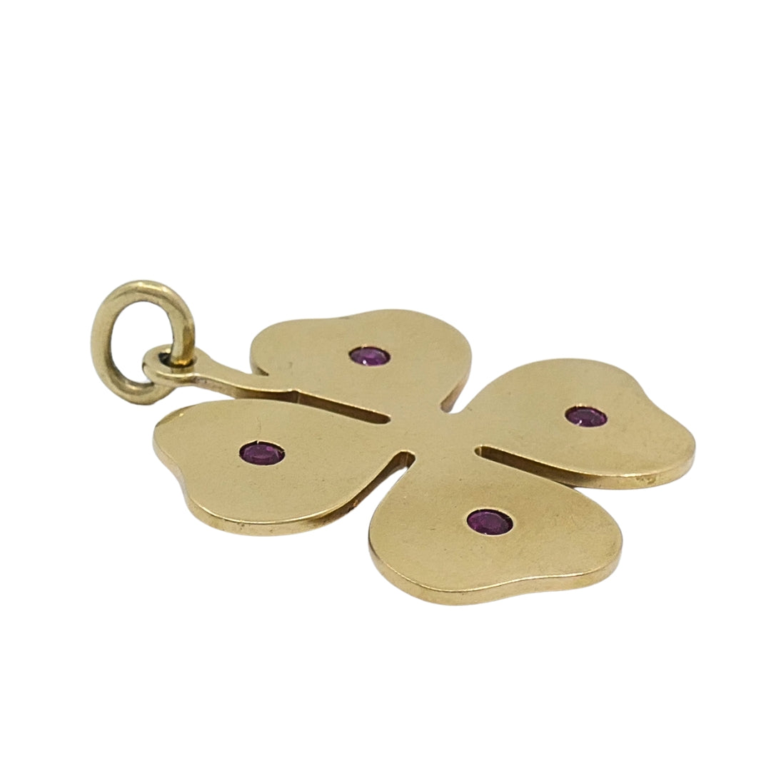Vintage Tiffany & Co. 14k Gold Ruby Four-Leaf Clover Pendant