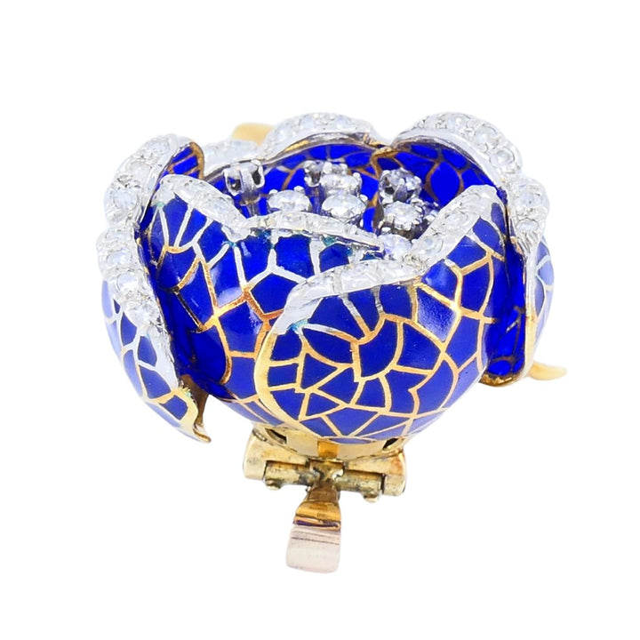 Vintage 18k Gold Diamond Enamel Flower Pendant Clip Brooch