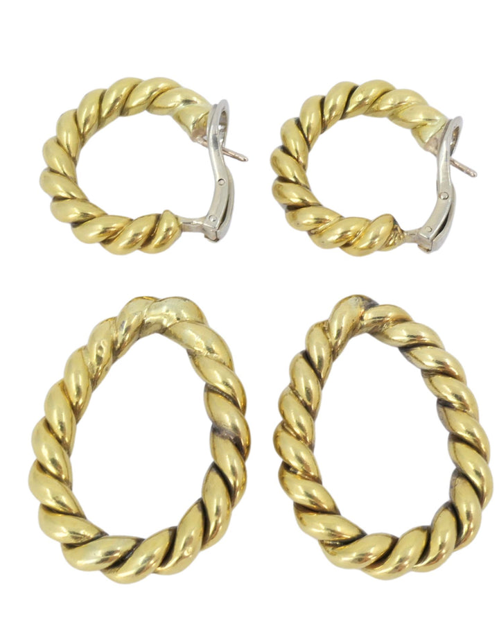 Tiffany & Co. 18k Gold Drop Earrings Rope Design Detachable