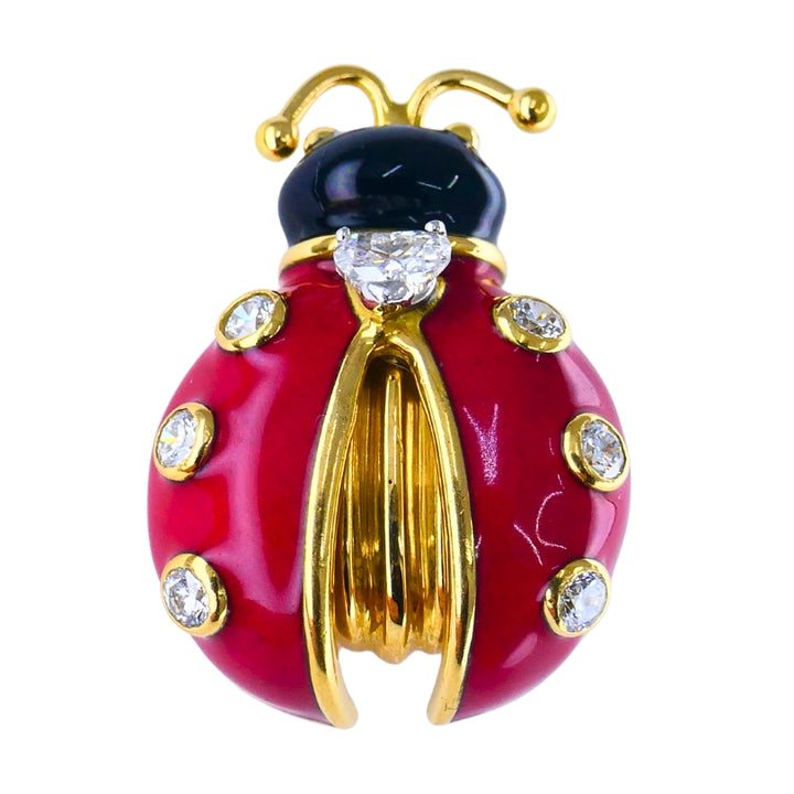 Vintage 1950s Oscar Heyman Ladybug Pin 18k gold Diamond Enamel