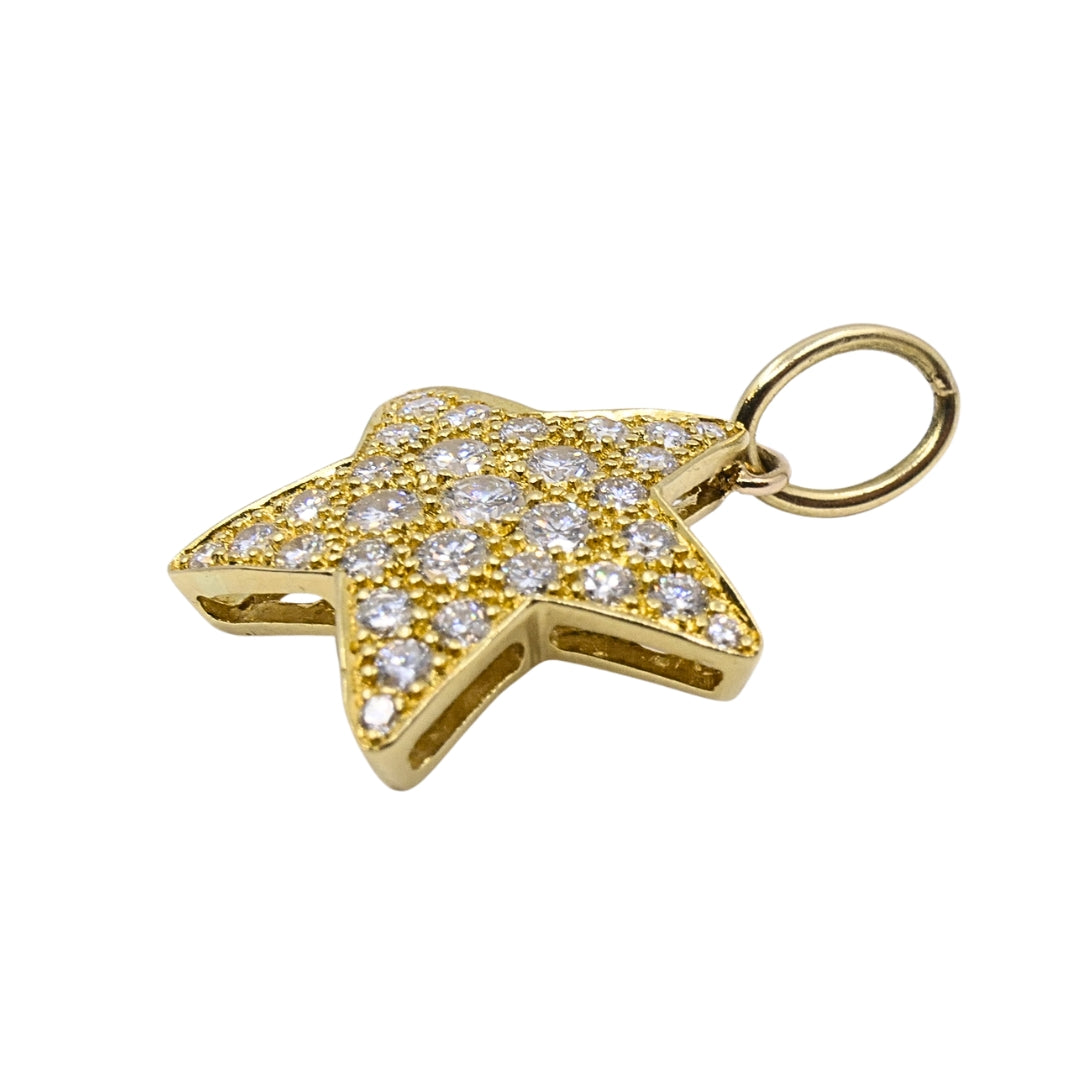 14k Gold Diamond Pavé Star Pendant on Antique Bar‑Link Chain