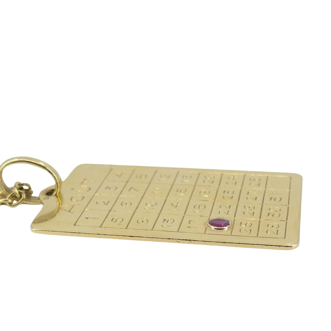French 18k Gold Ruby 'August 21st' Calendar Pendant Chain Necklace