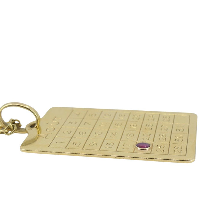 French 18k Gold Ruby 'August 21st' Calendar Pendant Chain Necklace