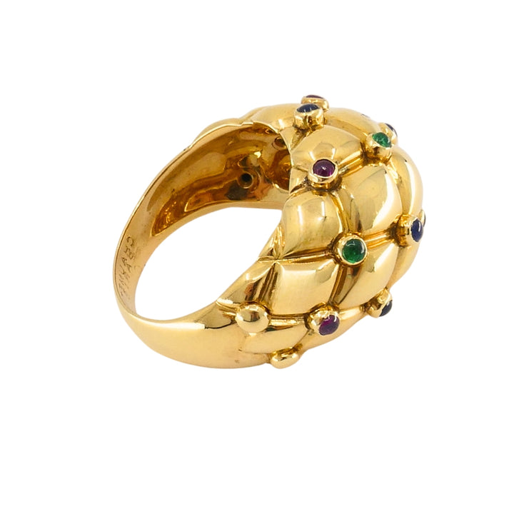 Vintage Chaumet 18k Gold Dome Cocktail Ring with Gemstones Original Box